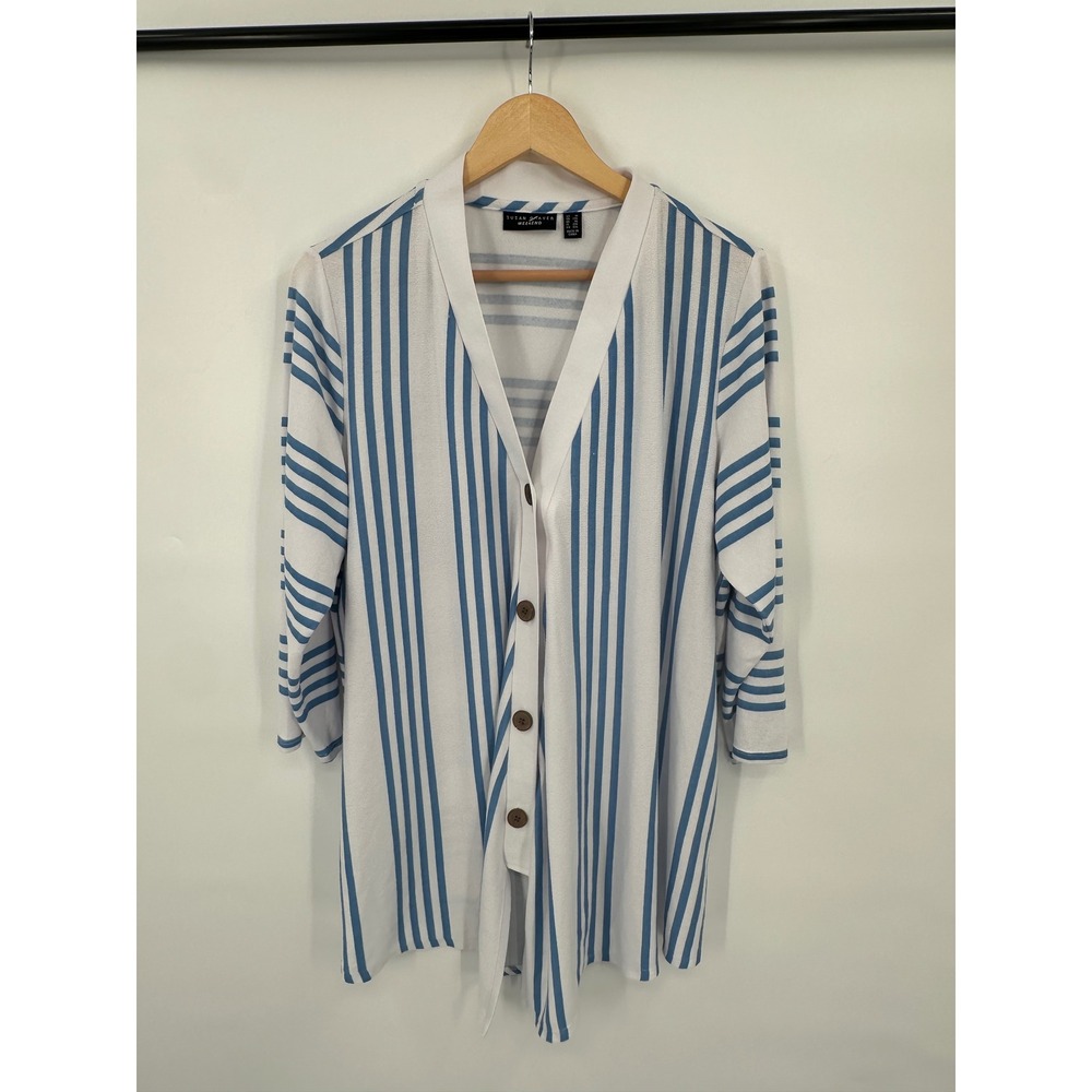 Susan Graver Weekend Button Up Cardigan Womens 1X Striped Lightweight Knit